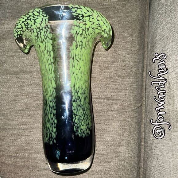 Vintage Teleflora Hand Blown Spring Glass Vase |Green Purple | 8" Tall - Picture 7 of 8
